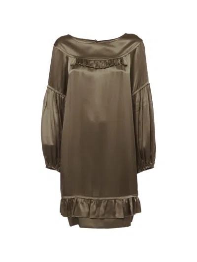 Pre-owned Stella Mccartney Ruffled Satin Mini Dress In Brown