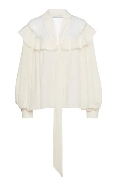 Stella Mccartney Ruffled Silk-lace Top In Off-white