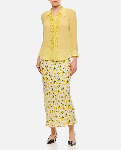 Stella Mccartney Sheer Ruffled Silk Tuxedo Shirt In Canary Yellow