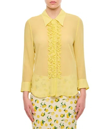 Stella Mccartney + Net Sustain Ruffled Organic Silk Crepe De Chine Shirt In Yellow
