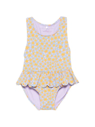 Stella Mccartney Babies' Ruffled Star-print Swimsuit In Blue