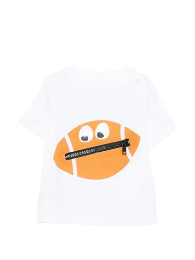 Stella Mccartney Babies' Rugby-ball-motif Zip-detail T-shirt In White