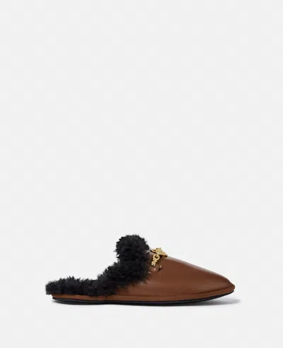 Stella Mccartney Ryder Backless Vegan Plush Teddy-lined Loafers In Tortoiseshell Brown