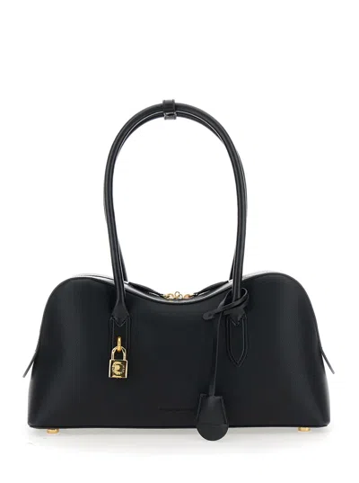 Stella Mccartney Ryder Black Handbag With Two Top Handles And Front Padlock Detail With Logo In Ecoleather Woman