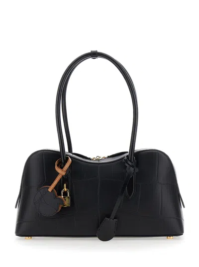 Stella Mccartney 'ryder' Black Medium Handbag With Padlock Detail On The Front And Two Top Handles In Ecoleather Woma In Brown