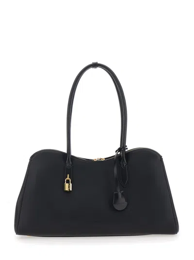 Stella Mccartney Ryder Black Shoulder Bag With Two Top Handles And Padlock Detail On The Front In Ecoleather Woman