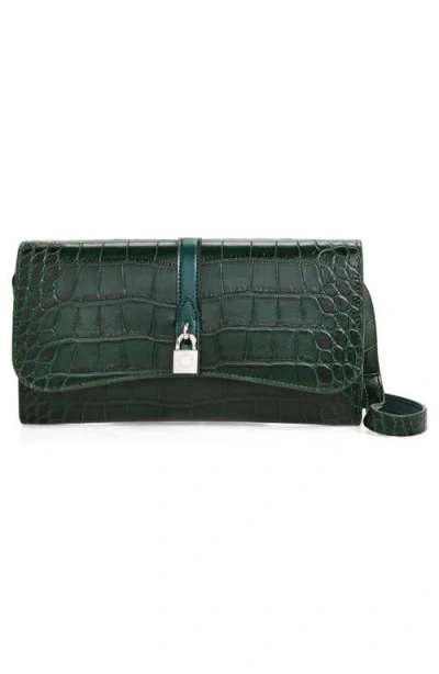Stella Mccartney Ryder Croc Embossed Faux Leather Wallet In Forest Green