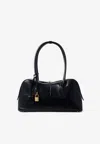 Stella Mccartney Ryder Croc-embossed Leather Top Handle Bag In Black