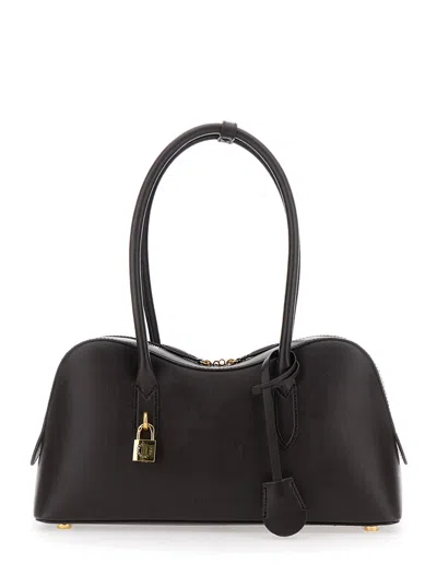 Stella Mccartney 'ryder' Dark Brown Shoulder Bag With Double Top Handle And Logo Padlock Detail In E