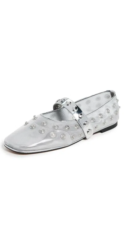 Stella Mccartney Ryder Day Mesh And Mirror Alter Mat Flats With Snaps Silver