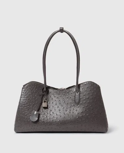 Stella Mccartney Ryder Ostrich Laptop Tote In Gray