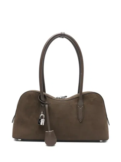 Stella Mccartney Ryder Shoulder Bag Padlock Suede Top Handles In Brown