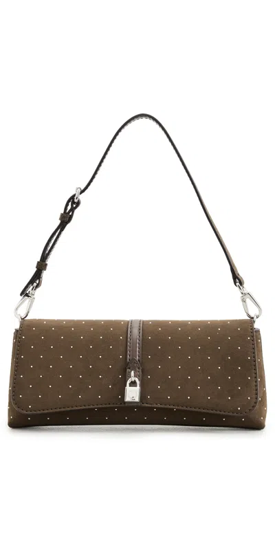 Stella Mccartney Ryder Pochette Shoulder Bag In Studded Alter Suede Moka In Brown