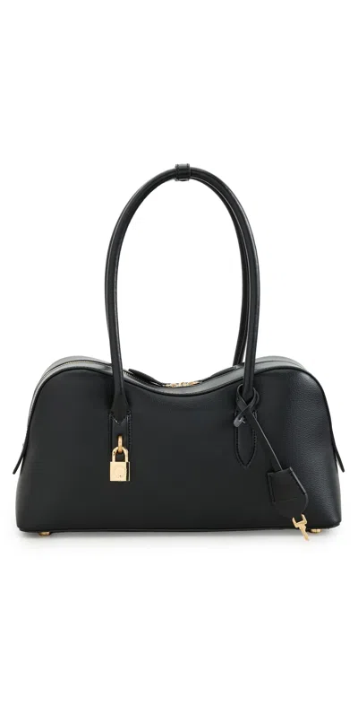 Stella Mccartney Ryder Black Shoulder Bag With Two Top Handles And Padlock Detail On The Front In Ecoleather Woman