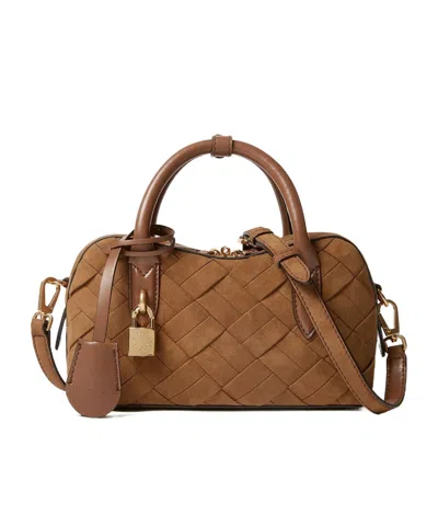Stella Mccartney Ryder Woven Suede-effect Crossbody Bag In Brown