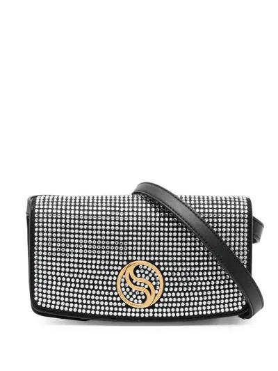 Stella Mccartney S-wave Crystal-embellished Cross-body Bag In Black