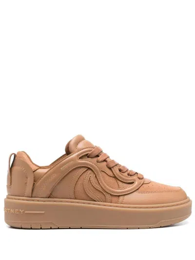 Stella Mccartney Stella Mc Cartney S Wave Embroidered Sneakers In Cognac (brown)