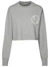 Stella Mccartney Cropped Fit Sweatshirt With Raw-cut Hem And Logo Patch In Grey