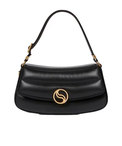 Stella Mccartney S-wave Logo Plaque Foldover Shoulder Bag In Black