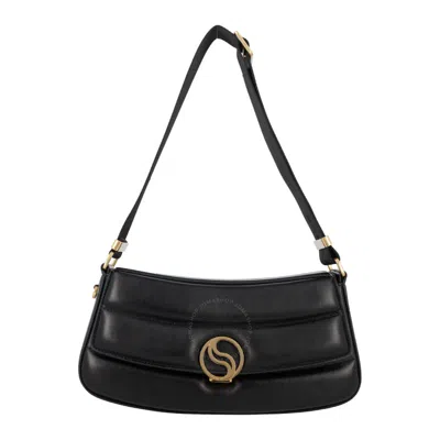 Stella Mccartney S-wave Logo Plaque Padded Shoulder Bag In Black