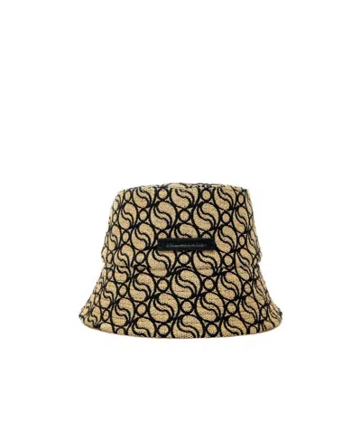 Stella Mccartney S Wave Woven Straw Logo-patch Bucket Hat In Black
