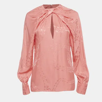 Pre-owned Stella Mccartney Salmon Prink Jacquard Chain Silk Blouse S In Pink