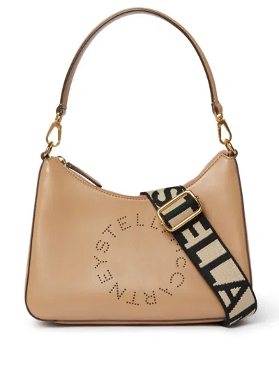 Stella Mccartney Sand-colored Perforated Logo Shoulder Handbag In Beige