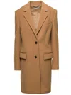 STELLA MCCARTNEY SAND-COLORED STRUCTURED SINGLE-BREASTED COAT WITH NOTCHED REVERS IN WOOL WOMAN