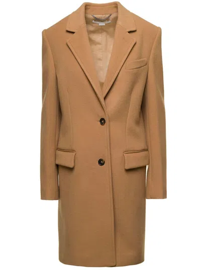 STELLA MCCARTNEY SAND-COLORED STRUCTURED SINGLE-BREASTED COAT WITH NOTCHED REVERS IN WOOL WOMAN