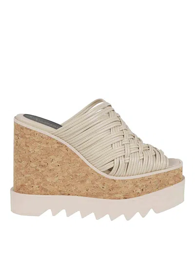 Stella Mccartney Woven Cork Wedge Mules In Ecru