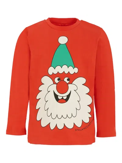 Stella Mccartney Kids' Santa-face Long-sleeve T-shirt In Red