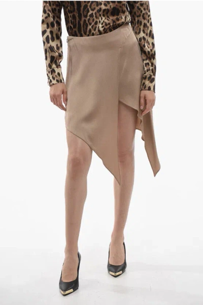 Stella Mccartney Satin Asymmetric Miniskirt With Side Zip In Gray