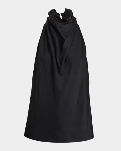 Stella Mccartney Satin Backless Cowl Halter Top In Black