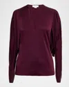 Stella Mccartney Satin Cold-shoulder Long-sleeve Blouse In Burgundy