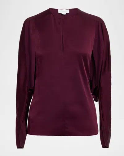 Stella Mccartney Satin Cold-shoulder Long-sleeve Blouse In Burgundy