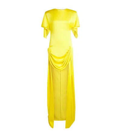 Stella Mccartney Satin Draped Maxi Dress In Yellow