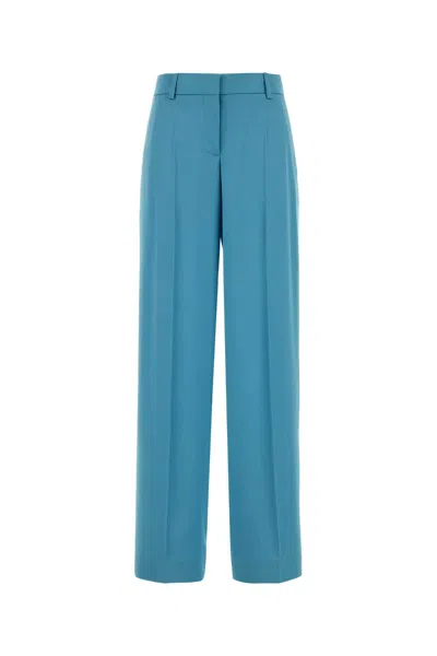 Stella Mccartney Satin Dropped Waist Straight Wide Leg Pants In Blue
