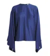 Stella Mccartney Navy Blue Envers Satin Pearl And Crystal-embellished Blouse In Blue