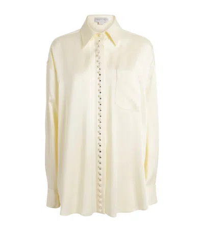 Stella Mccartney Satin Faux Pearl-trim Shirt In Yellow