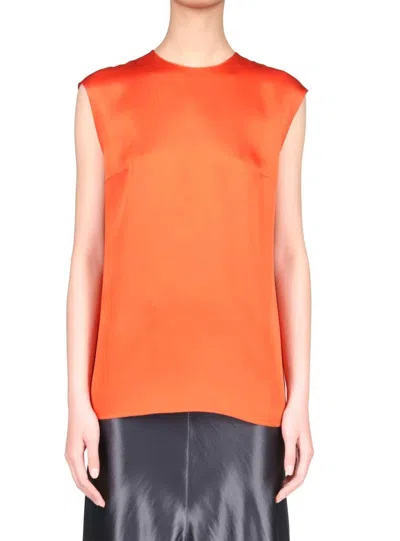 Stella Mccartney Satin-finish Sleeveless Top In Scarlet Red In Orange