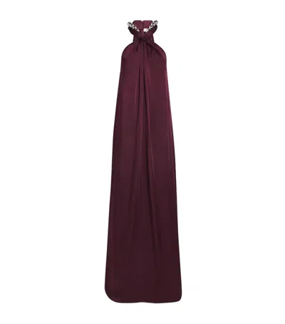 Stella Mccartney Satin Halterneck Gown In Burgundy