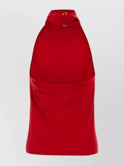 Stella Mccartney Satin Halterneck Sleeveless Draped Top In Red