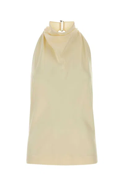 Stella Mccartney Satin Halterneck Top Draped Front Detail In Yellow