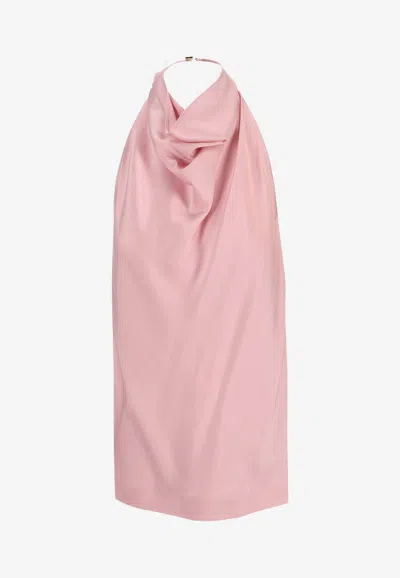 Stella Mccartney Satin Halterneck Top Draped Backless Design In Purple