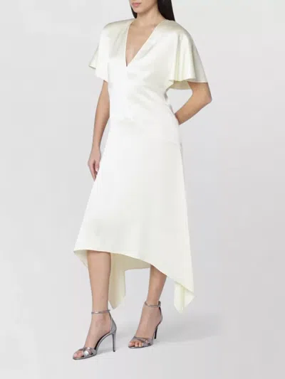 Stella Mccartney Satin Midi Dress V Neckline In Neutral