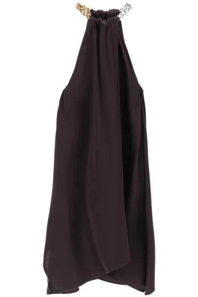 Stella Mccartney Satin Midi Dress With Chain Detail In Brown