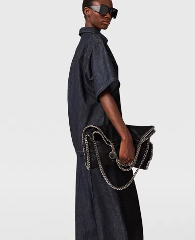 Stella Mccartney Satin Panel Short-sleeve Denim Shirt In Blue