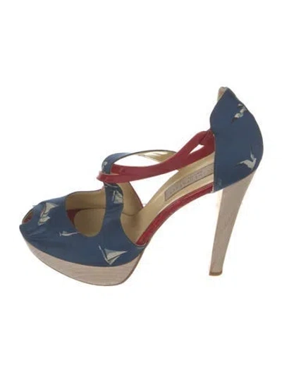 Pre-owned Stella Mccartney Satin Printed D'orsay Pumps In Blue