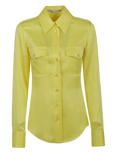 Stella Mccartney Yellow Satin Shirt With Double Pocket In Lemon