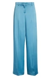 Stella Mccartney Satin Dropped Waist Straight Wide Leg Pants In Blue